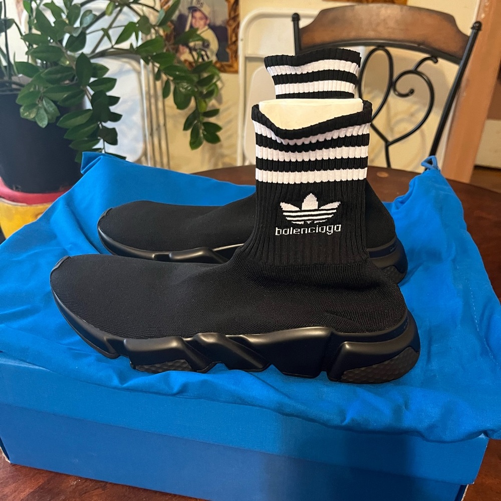 Balenciaga Black and White Sneakers with Sock-Like Upper